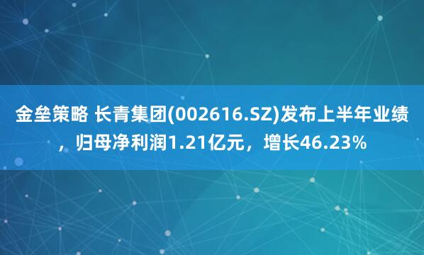 金壘策略 長青集團(tuán)(002616.SZ)發(fā)布上半年業(yè)績，歸母凈利潤1.21億元，增長46.23%